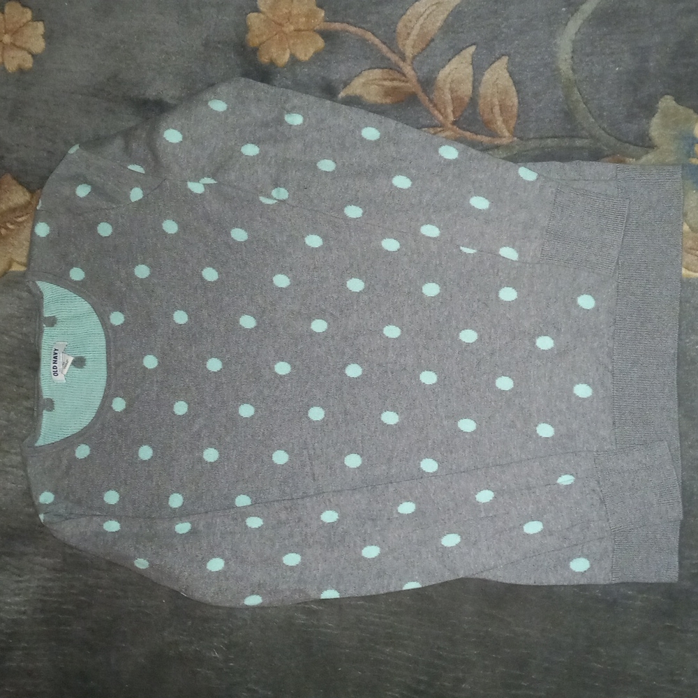 Dark grey and teal polka dot sweater